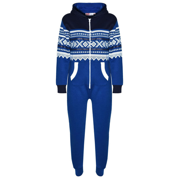 Kids Girls Boys Aztec Snowflake Print Hooded Onesie All In One Jumpsuit Age 5 6 7 8 9 10 11 12 13 Years