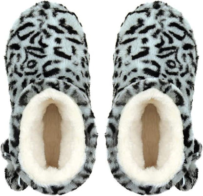Ladies Slipper Bootie Novelty Leopard Pattern Warm Winter Knitted Ankle Boots