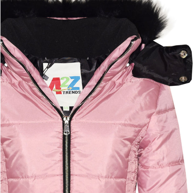 A2Z 4 Kids Quilted Puffer Coat Padded Puffer Jacket Baby Pink Faux Fur Collar Detachable Hood New Winter Fashion For Girls Age 3-4, 5-6, 7-8, 9-10, 11-12 & 13 Years