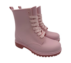 A2Z Womens Wellington Boots Lace Up Pink Waterproof PVC Rain Shoes Ankle Wellies