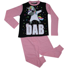 Kids Girls Pyjamas Dabbing Unicorn #Dab Floss Lounge Wear Nightwear PJS 5-13 Yrs