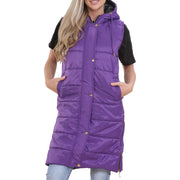 A2Z Ladies Adults Sleeveless Gilet Oversized Hooded Purple Quilted Gilet Padded Long Line Vest Jacket Sleeveless Coat Urban Winter Wear