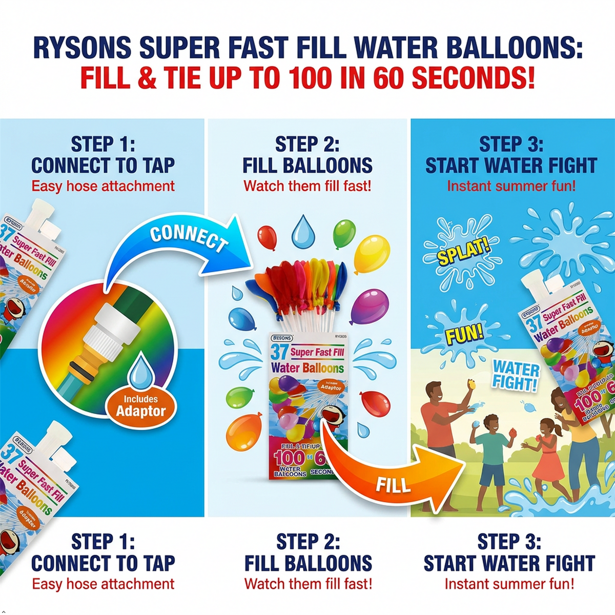 A2Z Super Fast Fill Water Balloons with Tap Adaptor 37, 111 and 555 PCS