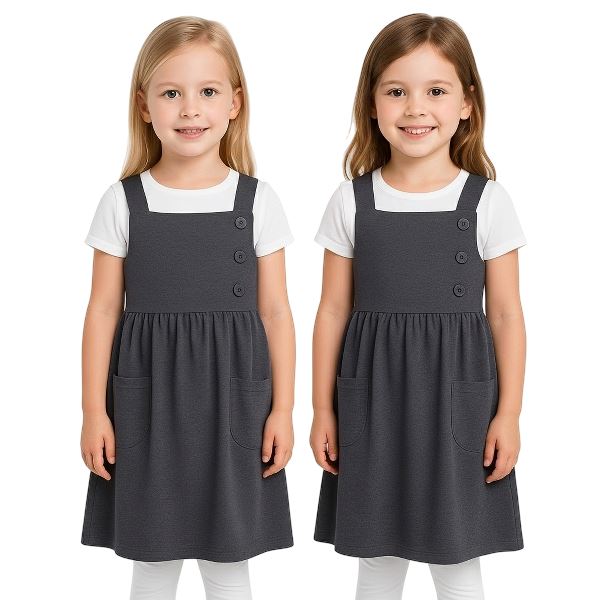 Kids 2 Pack Girls School Uniform Dress Soft Comfortable Pinafore School Dresses