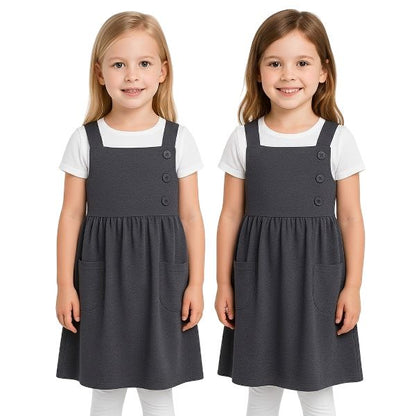 Kids 2 Pack Girls School Uniform Dress Soft Comfortable Pinafore School Dresses