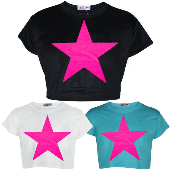 A2Z 4 Kids Girls Short Sleeves Crop Top Star Soft Feel Breathable Crop Top