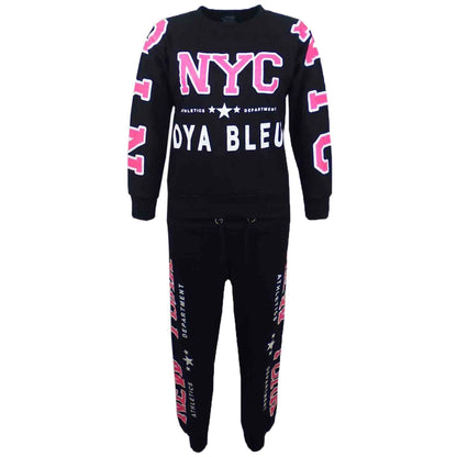 KIDS GIRLS TRACKSUIT NYC NEW YORK STYLISH JOG SUIT HOODIE BOTTOM JACKET JOGGERS