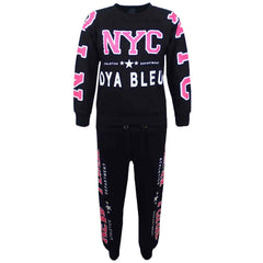 KIDS GIRLS TRACKSUIT NYC NEW YORK STYLISH JOG SUIT HOODIE BOTTOM JACKET JOGGERS