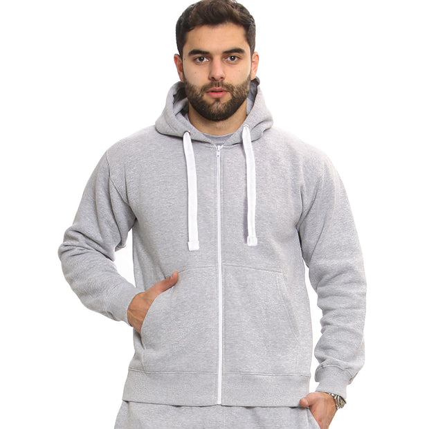 Mens Fleece Plain Zipper Hooded Long Sleeve Sweatshirt For Adults S-4XL