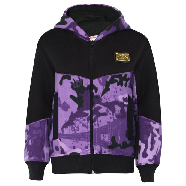 A2Z 4 Kids Girls Cotton Tracksuit Camouflage Purple Fleece Hoodie Top Joggers Bottom Suit Set Age 5-13 years