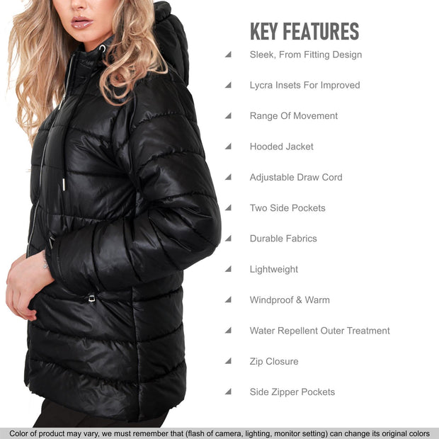 A2Z Mens Ladies Hooded Silver Zipped Puffer Black Jacket Padded Long Sleeves Coat Fashion Jacket S-XXL