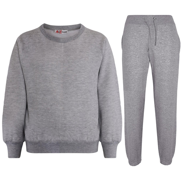 Kids Plain Tracksuit Sweatshirt Set Jumper and Bottoms PE School Girls Boys 2-13