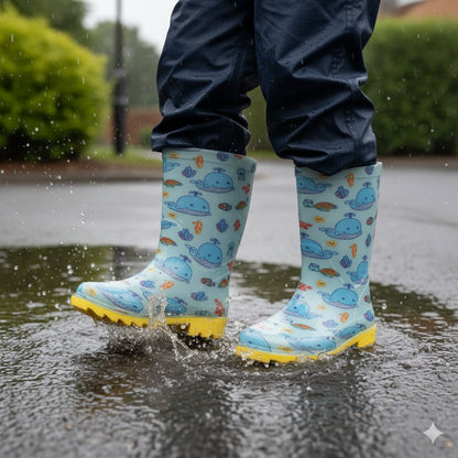 A2Z 4 Kids Boys Girls Wellington Boots PVC Wellies Cute Ocean Whale Print Shoes
