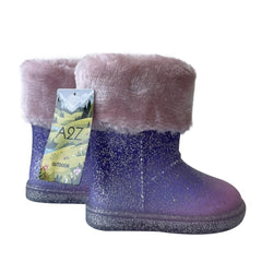 Kids Girls Warm Rain Boots Gradient Faux Fur Lined Waterproof Winter Wellies