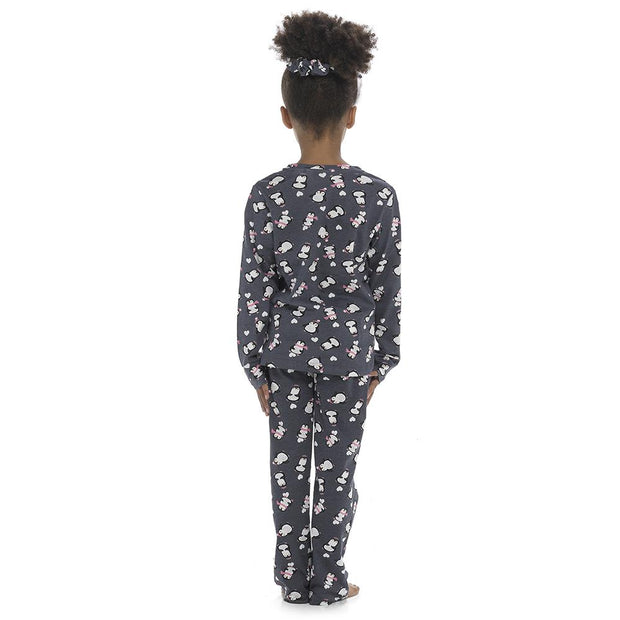 Kids Girls Soft Cotton Twosie Pyjamas With Scrunchie Comfortable Loungewear PJS