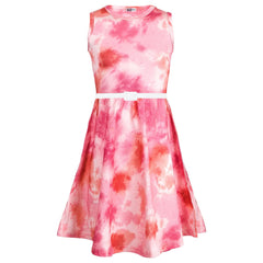 Kids Girls Skater Sleeveless Dress Pink Tie Dye Print Skater Dresses 5-13 Years