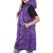 A2Z Ladies Adults Sleeveless Gilet Oversized Hooded Purple Quilted Gilet Padded Long Line Vest Jacket Sleeveless Coat Urban Winter Wear