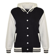 kids Girls Boys B.B Plain Hooded Jacket Varsity Classic Baseball Style Coat 2-13