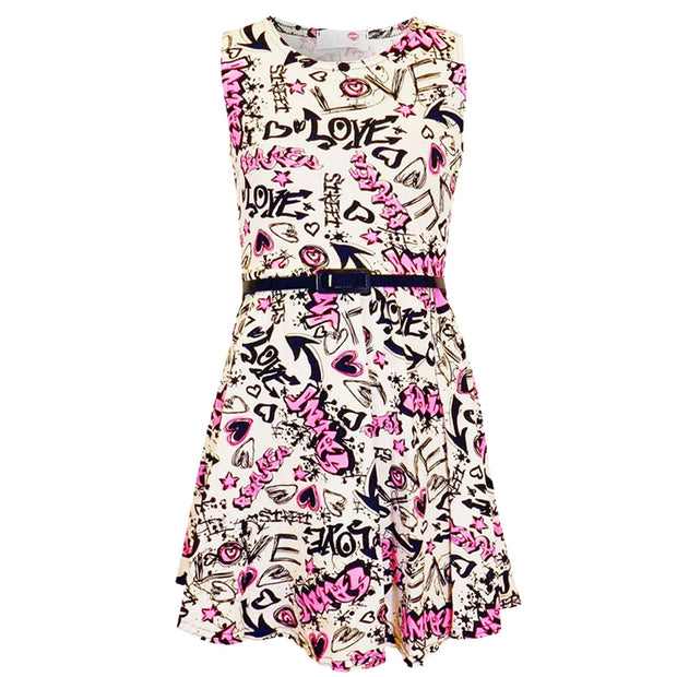 Kids Girls Love Comic Graffiti Print Legging Skater Midi Dress Crop Top Skirt