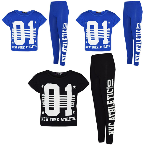 Girls Tops Kids 01 New York Athletic Print Stylish Crop Top Legging Set 7-13 Yrs