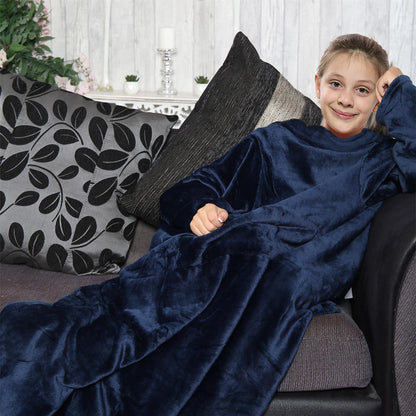 Girls Boys Unisex Navy Wearable Snuggle Sleeves Blanket Super Soft Warm Fleece