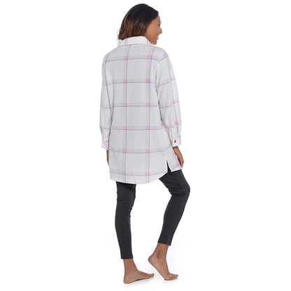 Ladies Fleece Check Shacket Oversized Shirt Jacket with Pockets Warm Winter Coat