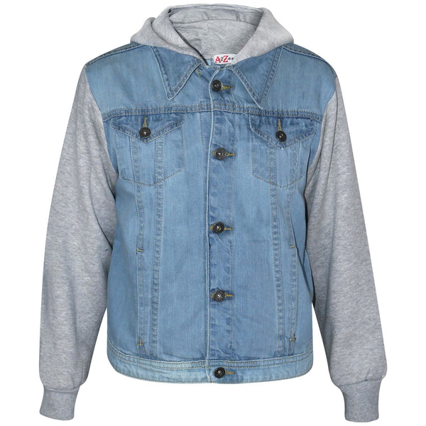 Kids Boys Denim Jacket Fleece Long Sleeves Hooded Stylish Jeans Coat For 2-13 Yr