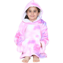 Kids Girls Boys Oversized Hoodie Blue Tartan Printed Snuggle Soft Fleece Blanket