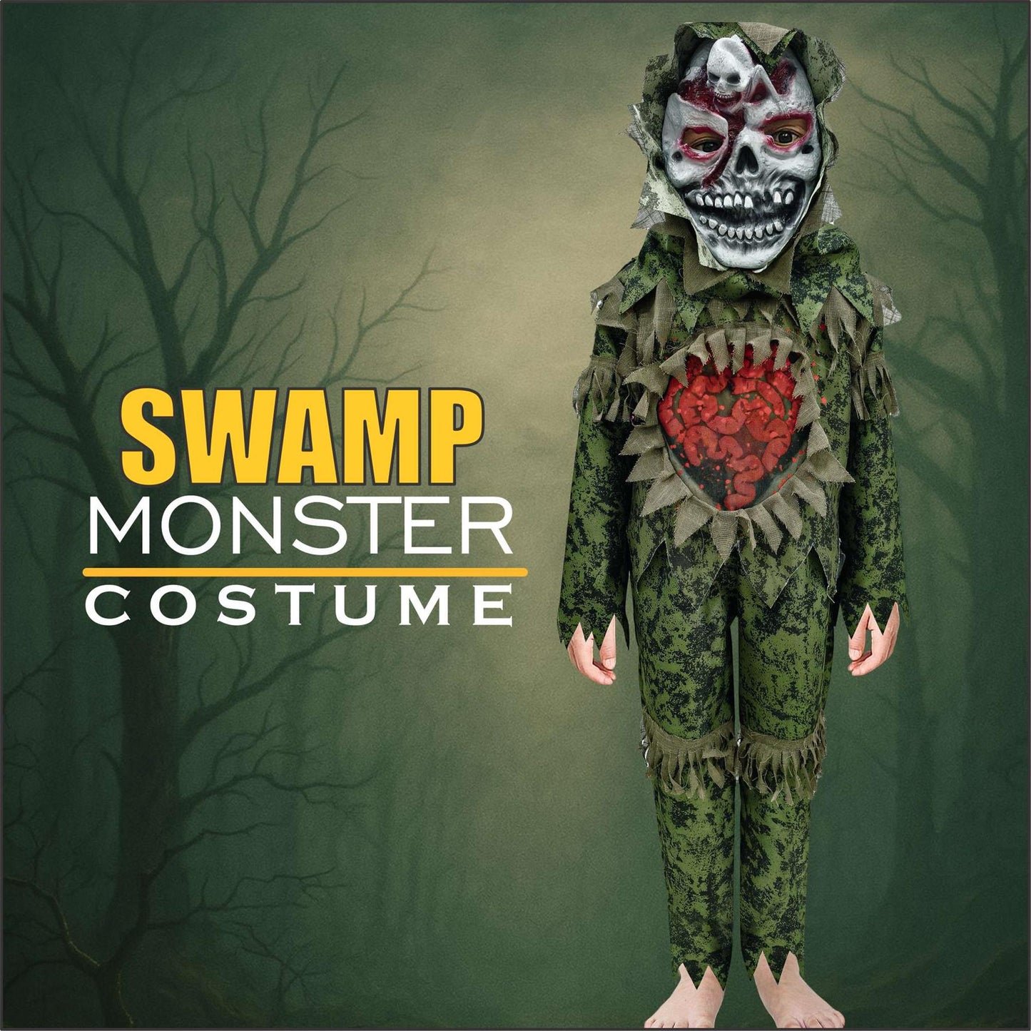 Kids Zombie Swamp Monster Halloween Costume with Mask Scary Swamp Creature Dress