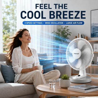 12 Inch Desk Fan with Oscillation 3 Speed Settings Tilt Angle Design Table Fan