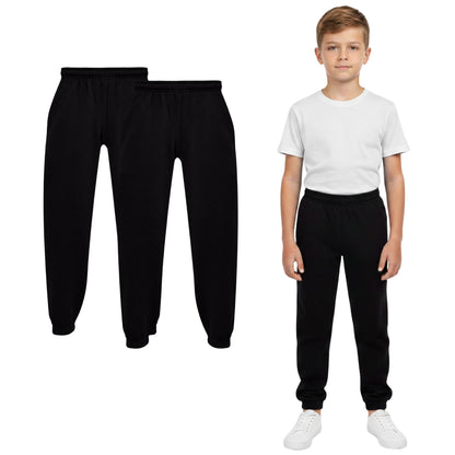 Kids Girls Boys Plain Jogging Bottoms Cuffed Joggers Sweatpants Trousers 2-14 Yr