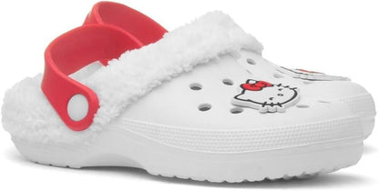 Kids Hello Kitty Girls Fur Lined Clogs Back Strap Officially Licensed Slippers