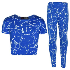 Girls Top Kids Splash Print Stylish Crop Top & Fashion Legging Set Age 7-13 Year