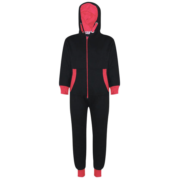 A2Z 4 Kids Girls Neon Pink Contrast Fleece Onesie All In One Jumsuit Playsuit Nightwear New Age 2 3 4 5 6 7 8 9 10 11 12._13 Years