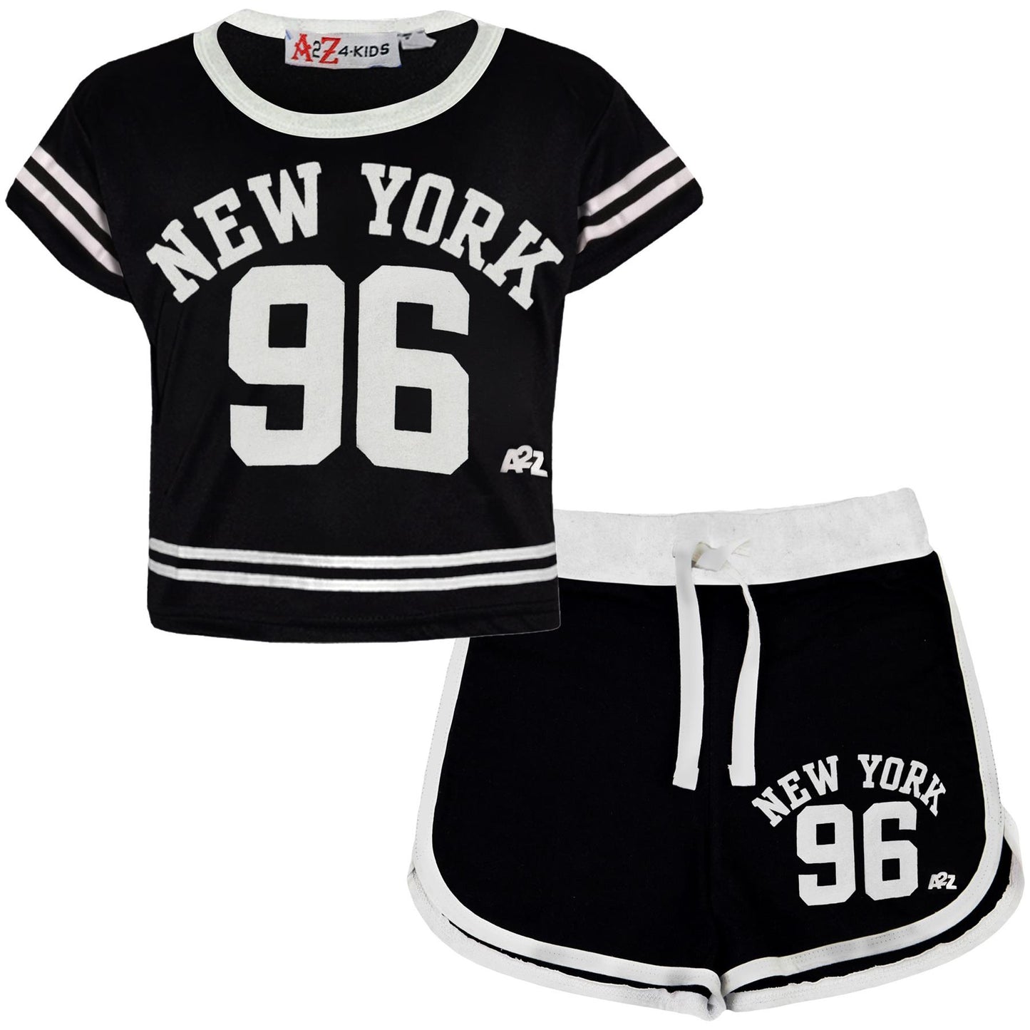 Kids Girls Shorts Set New York 96 Trendy Fashion Crop Top Age 5-13 Years