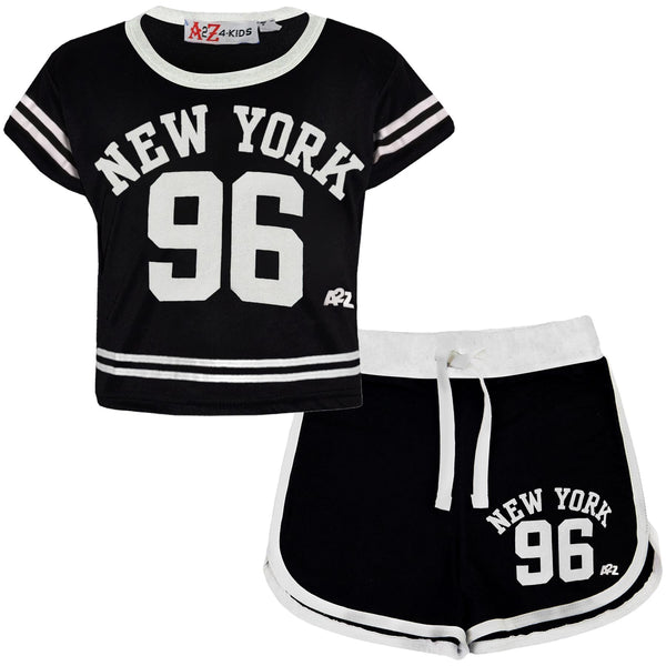 Kids Girls Shorts Set New York 96 Trendy Fashion Crop Top Age 5-13 Years