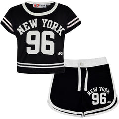 Kids Girls Shorts Set New York 96 Trendy Fashion Crop Top Age 5-13 Years