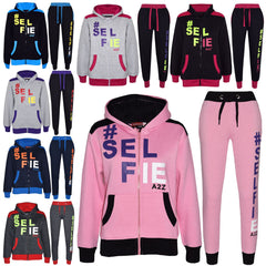 Kids Girls Boys #Selfie Tracksuit Hooded Hoodie Bottom Jog Suit Joggers 7-13 Yrs