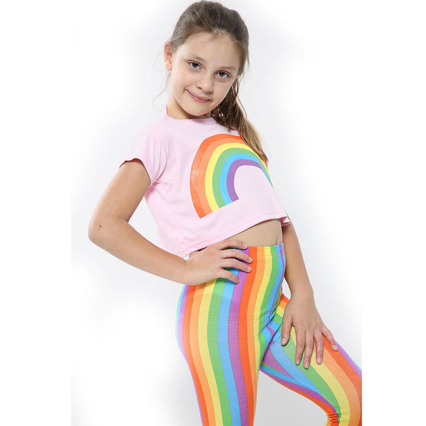 A2Z 4 Kids Girls Crop Top Designer's Rainbow Print Baby Pink Tops Trendy Hip Hop Dance Floss Fashion Belly Shirt Trendy Short T Shirt Half Tees New Age 5 6 7 8 9 10 11 12 13 Years