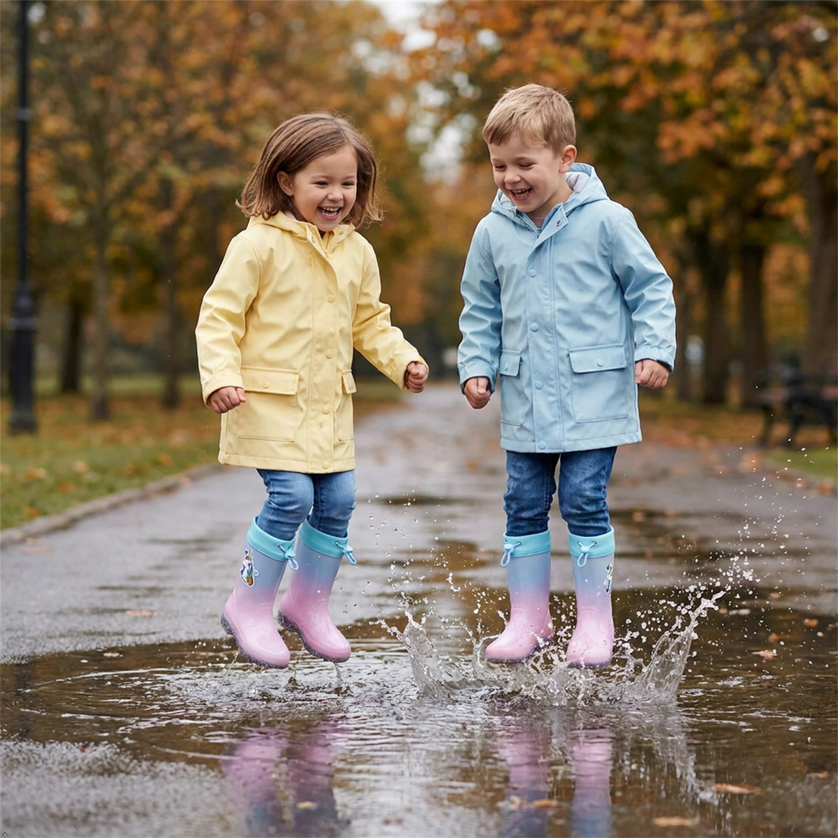 Kids Waterproof Wellington  PVC Rain Wellies Adjustable Warm Lined Non Slip Sole