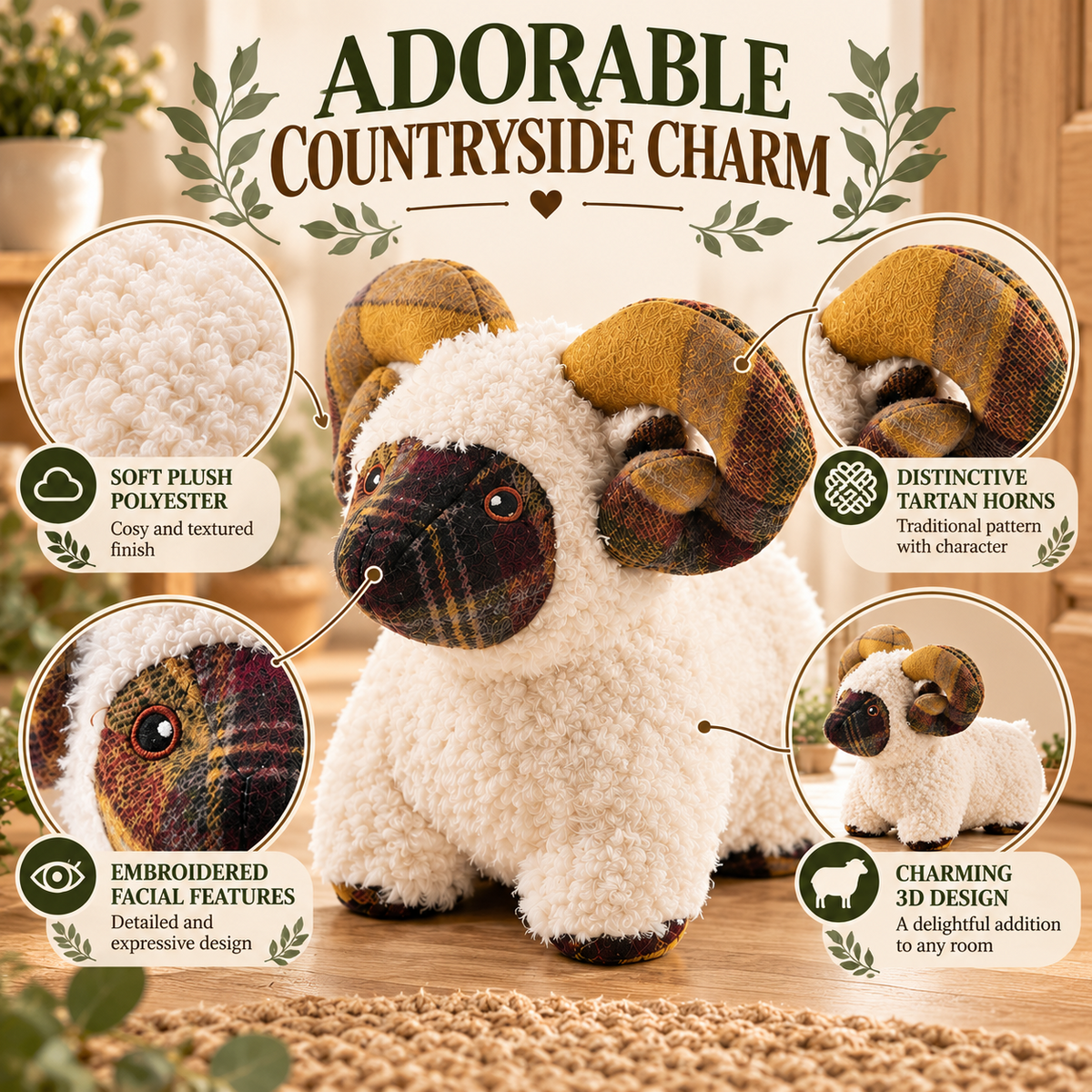 A2Z 1kg Weighted Sheep Door Stopper Plush Novelty Tartan Animal Home Decoration