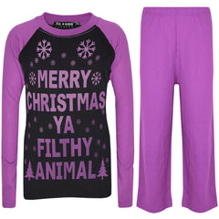 Kids Girls Boys PJ'S "YA FILTHY" Printed Christmas Pyjamas New Age 5-13 Years