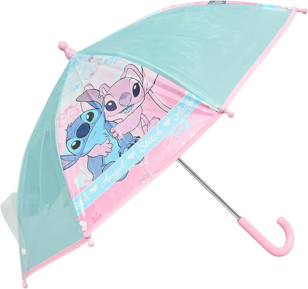 Disney Stitch Kids Umbrella Girls Pink and Blue Angel Design Easy Grip Handle