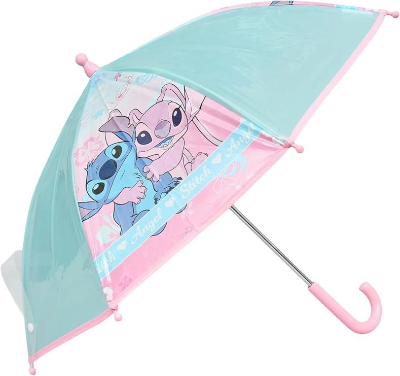 Disney Stitch Kids Umbrella Girls Pink and Blue Angel Design Easy Grip Handle