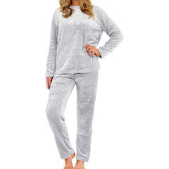 Ladies Pyjamas Soft Warm Fleece Adults Crew Neck Pyjamas 2 Piece Gift Set