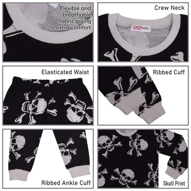 Kids Girls Skull & Bones Print Pyjamas Set