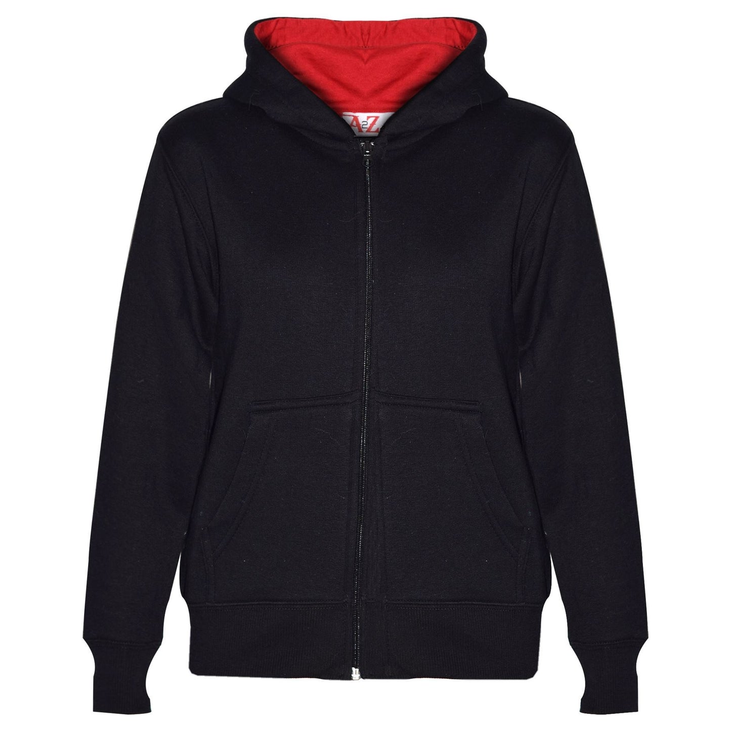 A2Z 4 Kids Unisex Plain Tracksuit Contrast Black And Red Fleece Hoodie with Joggers Jogging Sweatpants Pants Sports Activewear Outfit Set For Childrens Girls Boys Age 5-13 Years