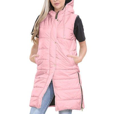 A2Z Ladies Adults Sleeveless Gilet Oversized Hooded Baby Pink Quilted Gilet Padded Long Line Vest Jacket Sleeveless Coat Urban Winter Wear