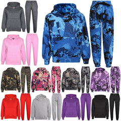 Kids Girls Boys Plain Tracksuit Hooded Hoodie Bottom Jog Suit Joggers 5-13 Years