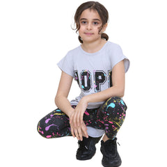 Girls Top Kids Short sleeves Nope Print Splash Tank Top T Shirt & Legging Set
